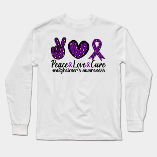 Alzheimer's Awareness Ribbon, Leopard Peace Love Cure Long Sleeve T-Shirt